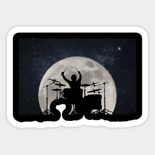 Drummer Playing Drums In Moon Space Solar System Sticker